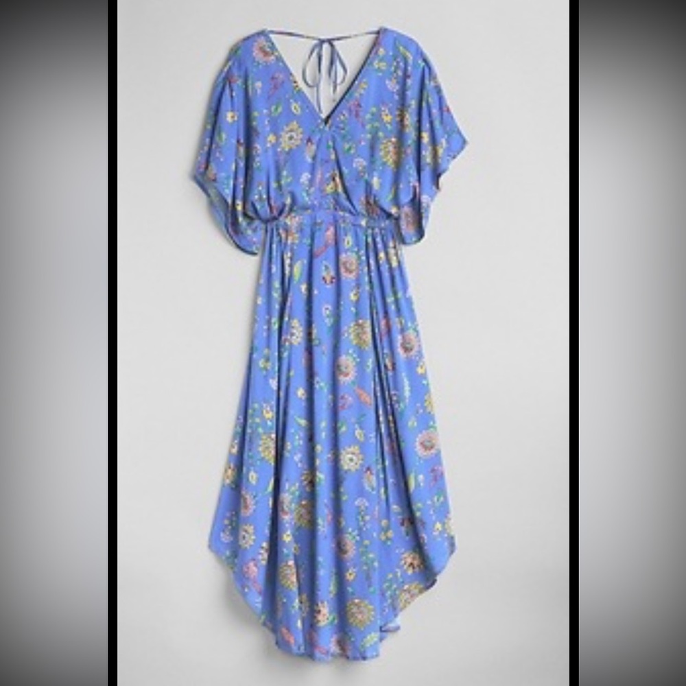 GAP Blue Floral Flutter Sleeve Charleston Spring Summer Maxi Dress- size Small